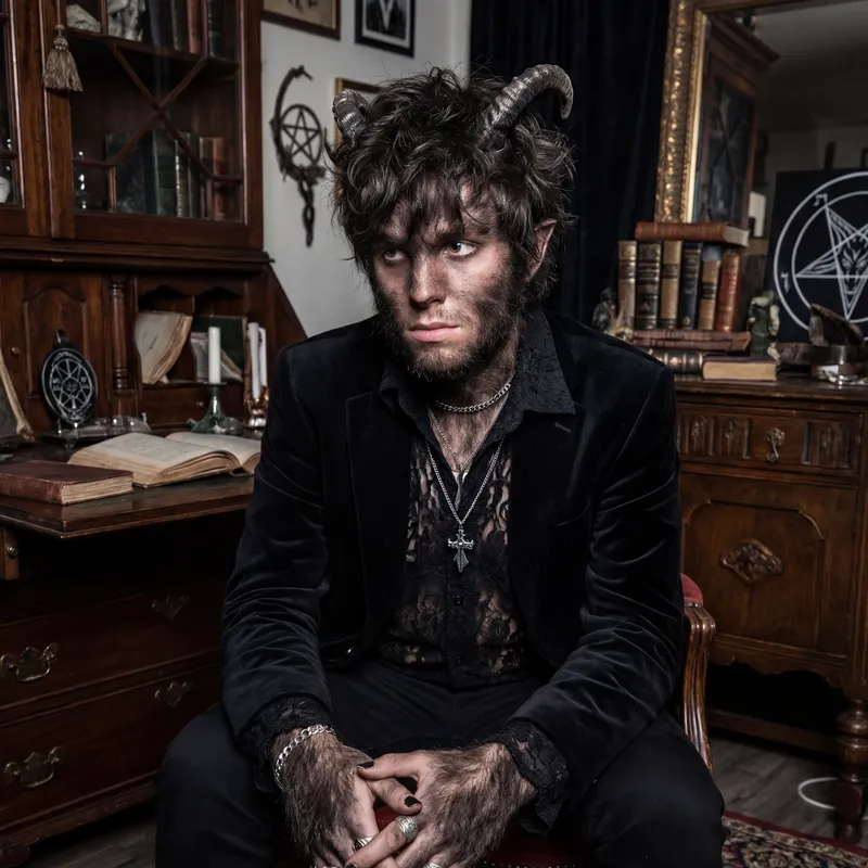 Furry Gothic Femboy with Short Horns - Realistic Art