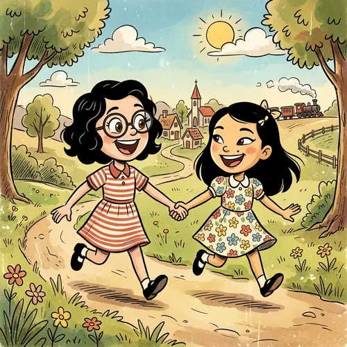 Joyful Sisters: Animation Style Reminiscent of Early 20th Century Cartoons