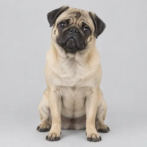 Curious Fawn Pug Portrait in Studio