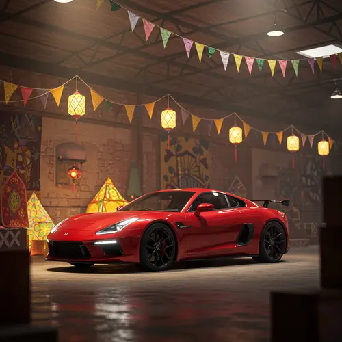 Sport Car in a Festive Warehouse