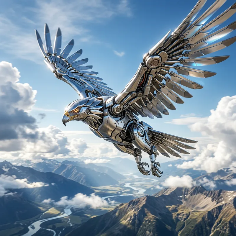 Robotic Eagle - Futuristic Mechanical Bird in the Sky