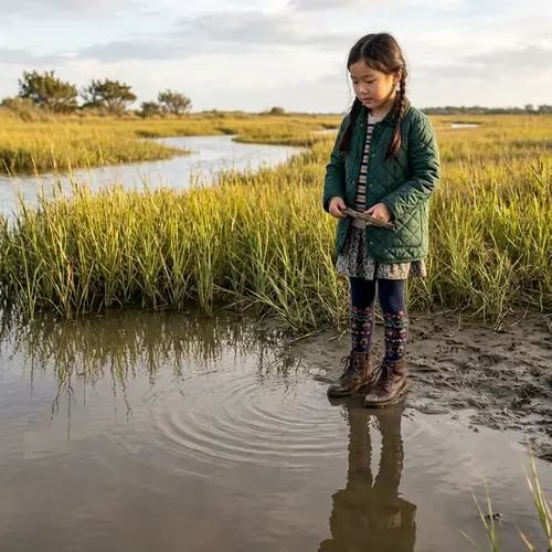 Asian Girl with Embroidered Stockings in Swamp