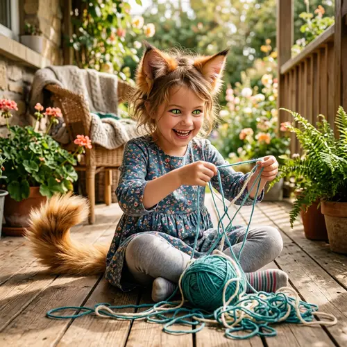 Cat Girl - Playful Feline Character with Fluffy Tail and Joyful Smile