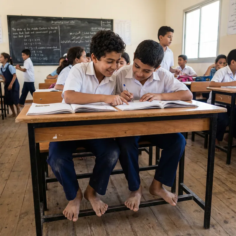 Imaginative Scene of Middle-Eastern Boys Studying at School