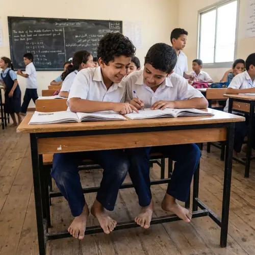 Middle-Eastern School Boys Studying Together | Classroom Scene