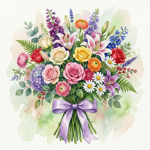 Vibrant Floral Bouquet Watercolor Painting