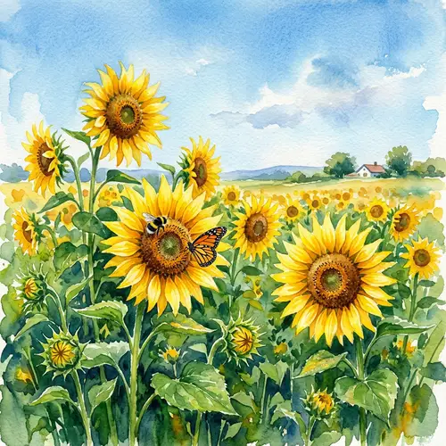 Vivid Sunflowers Watercolor Painting | En Plein Air Scenery
