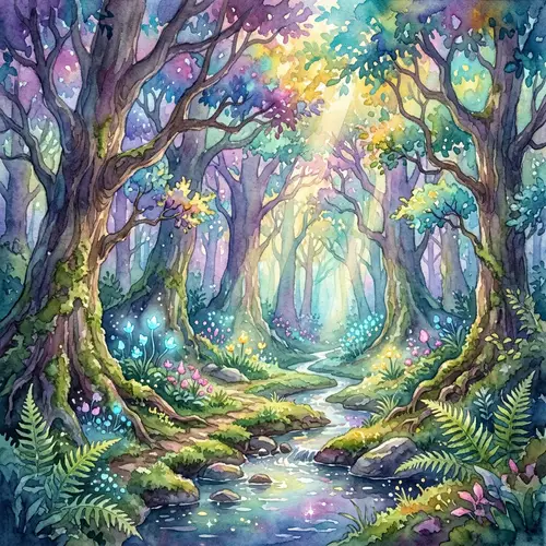 Enchanted Forest Watercolor Painting: Magical Landscape Art