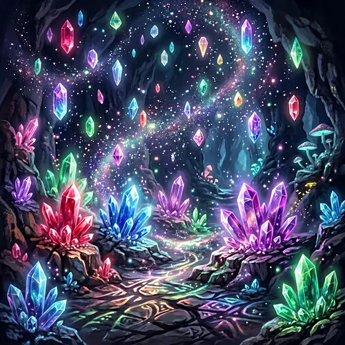 Ethereal Crystals Sparkling in Ruby Red, Sapphire Blue & Emerald Green