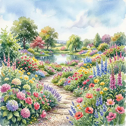 Watercolor Blooms Garden - Vibrant Floral Oasis
