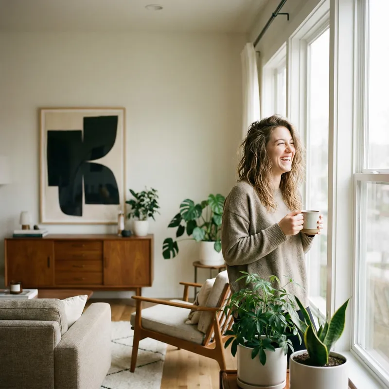 Candid Portrait of a Real Woman in Modern Living Room
