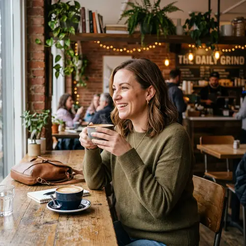 Woman in Thirties Enjoying Coffee