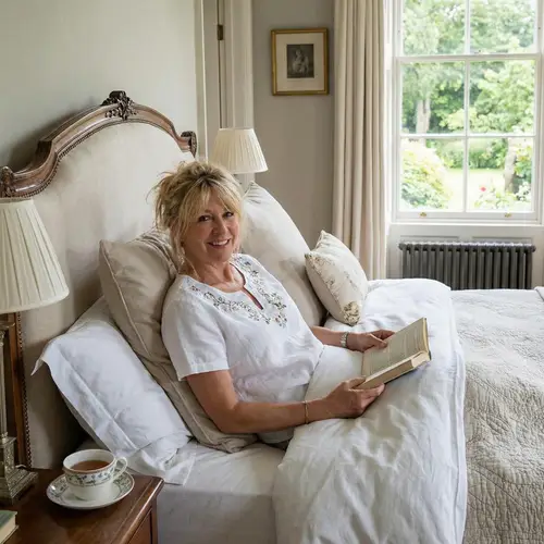 Elegant English Woman Relaxing in Bed
