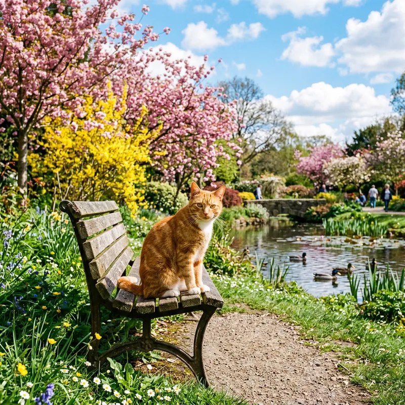 Curious Orange Tabby Cat in Lush Green Park