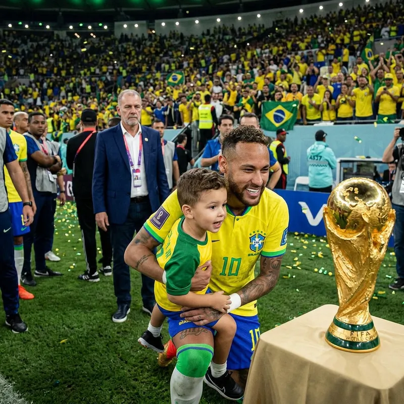 Neymar Holding Child with World Cup Trophy Neymar Holding Child with World Cup Trophy