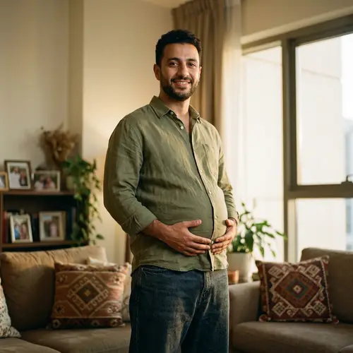 Proud Middle-Eastern Man with Pregnant Belly | Joyful Parenthood