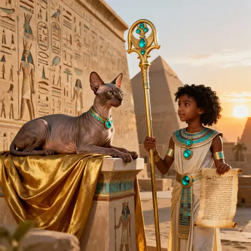 Majestic Sphinx Cat and Egyptian Girl Art