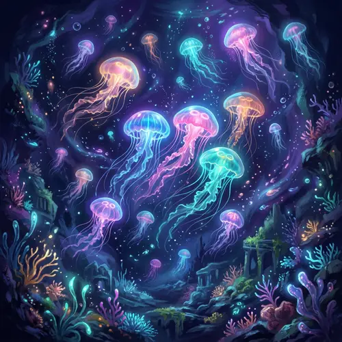 Glowing Jellyfish: Ethereal Underwater Fantasy Art
