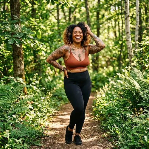 Confident Curvy Black Woman in Playful Pose