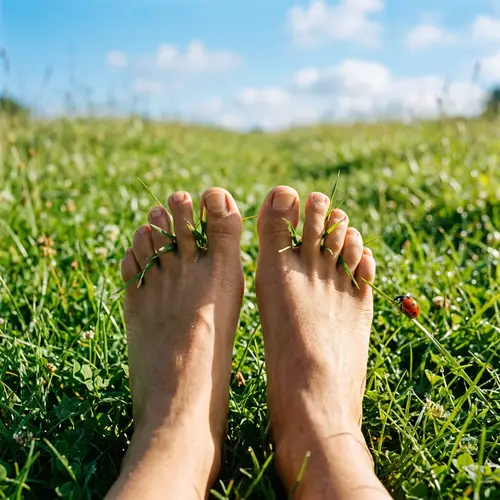 Tranquil Image of Human Feet on Grassy Field