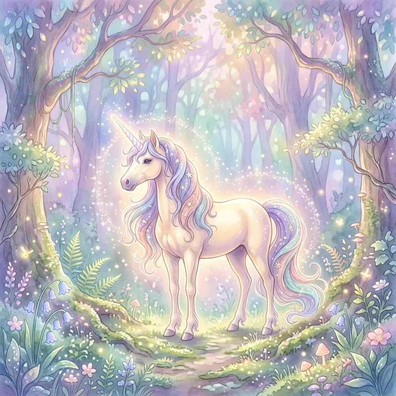 Enchanted Forest: Unicorn in Magical Pastel Wonderland Enchanted Forest: Unicorn in Magical Pastel Wonderland
