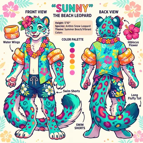 Anthro Snow Leopard Beach Theme Reference Sheet