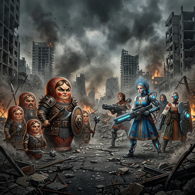 Sausage Battle of Matryoshka Dolls & Alyonushka Cyborgs in City Rampage