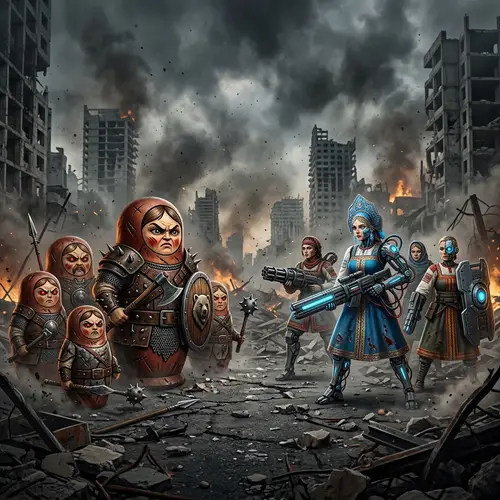 Matryoshka Dolls vs. Alyonushka Cyborgs in Post-Apocalyptic Battle