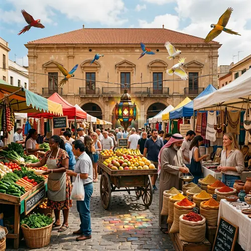 Vibrant Multi-Cultural Market Scene | Diverse Crafts & Produce