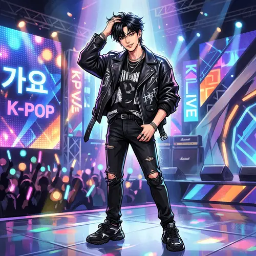 Modern Korean Pop Star with Stylish Black Hair