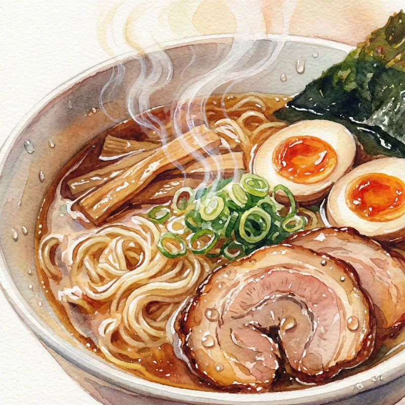 Colorful Ramen Bowl with Swirling Steam - Food Photography Close-Up Colorful Ramen Bowl with Swirling Steam - Food Photography Close-Up