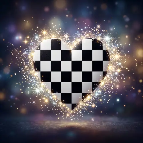 Checkerboard Heart with Sparkles - Unique and Enchanting Design