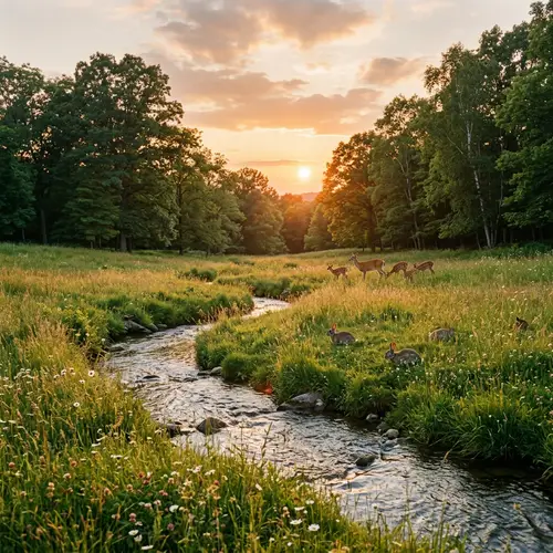 Tranquil Meadow Scene at Sunset - Find Peace in Nature