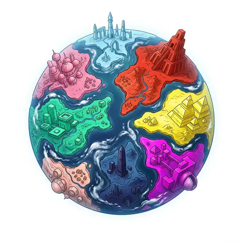 Celestial Extraterrestrial Planet with Eight Colorful Landmasses