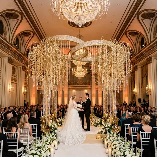 Elegant Wedding Ceremony with Golden Willow Arbor