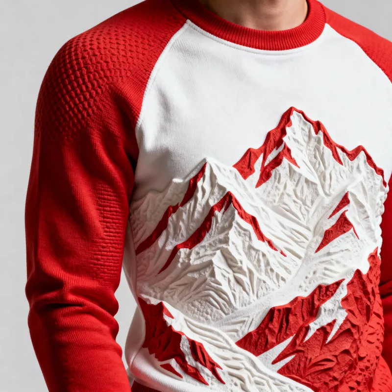 Sporty Red and White T-Shirt with Mountain Design