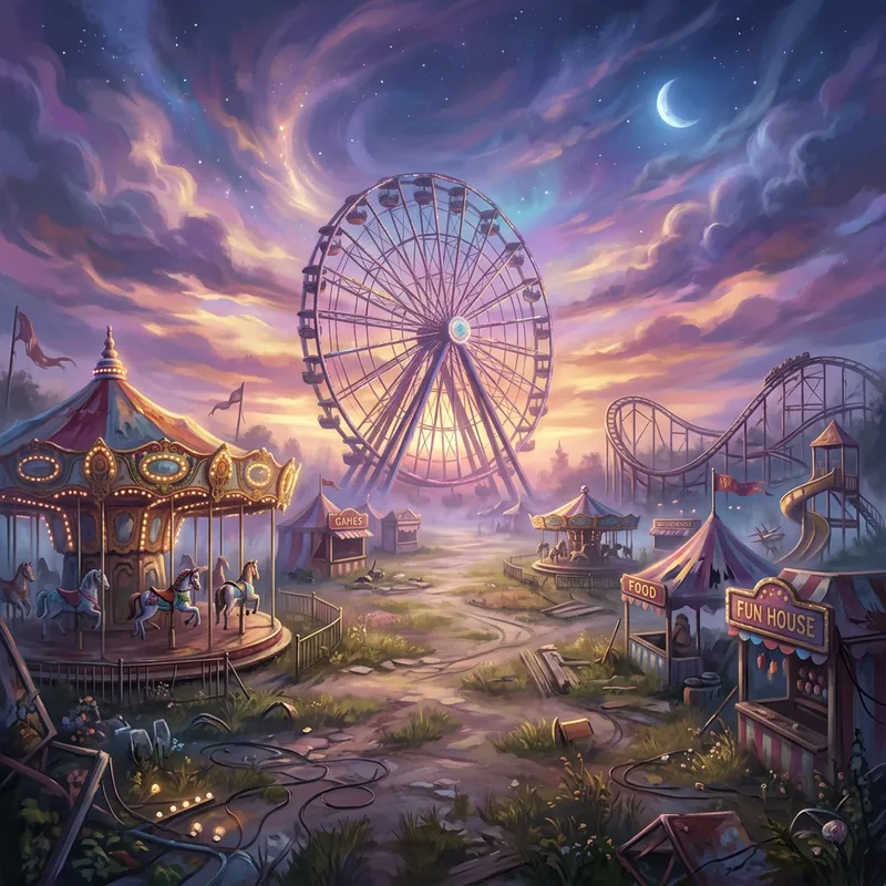 Dreamlike Carnival Scene at Dusk | Surreal Digital Painting