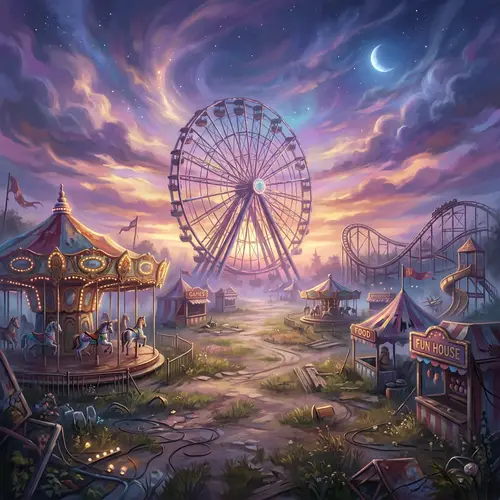 Ethereal Abandoned Carnival at Dusk | Surreal Digital Painting