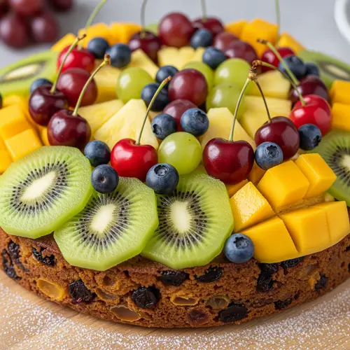 Delicious Fruit Cake with Abundant Toppings