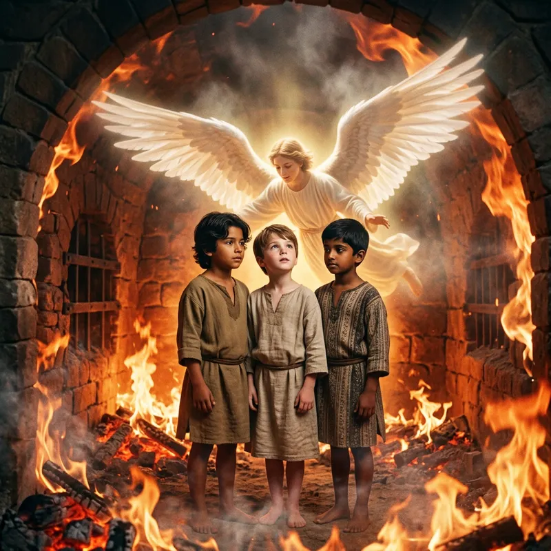 Three Boys with an Angel in Fiery Furnace