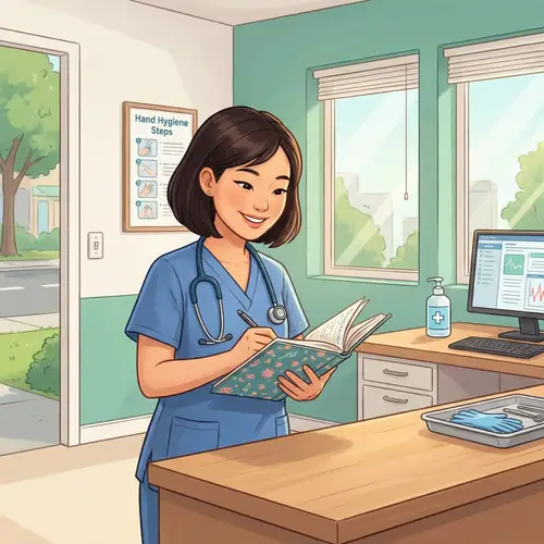 East Asian Female Doctor Writing Medical Notes in Clinic