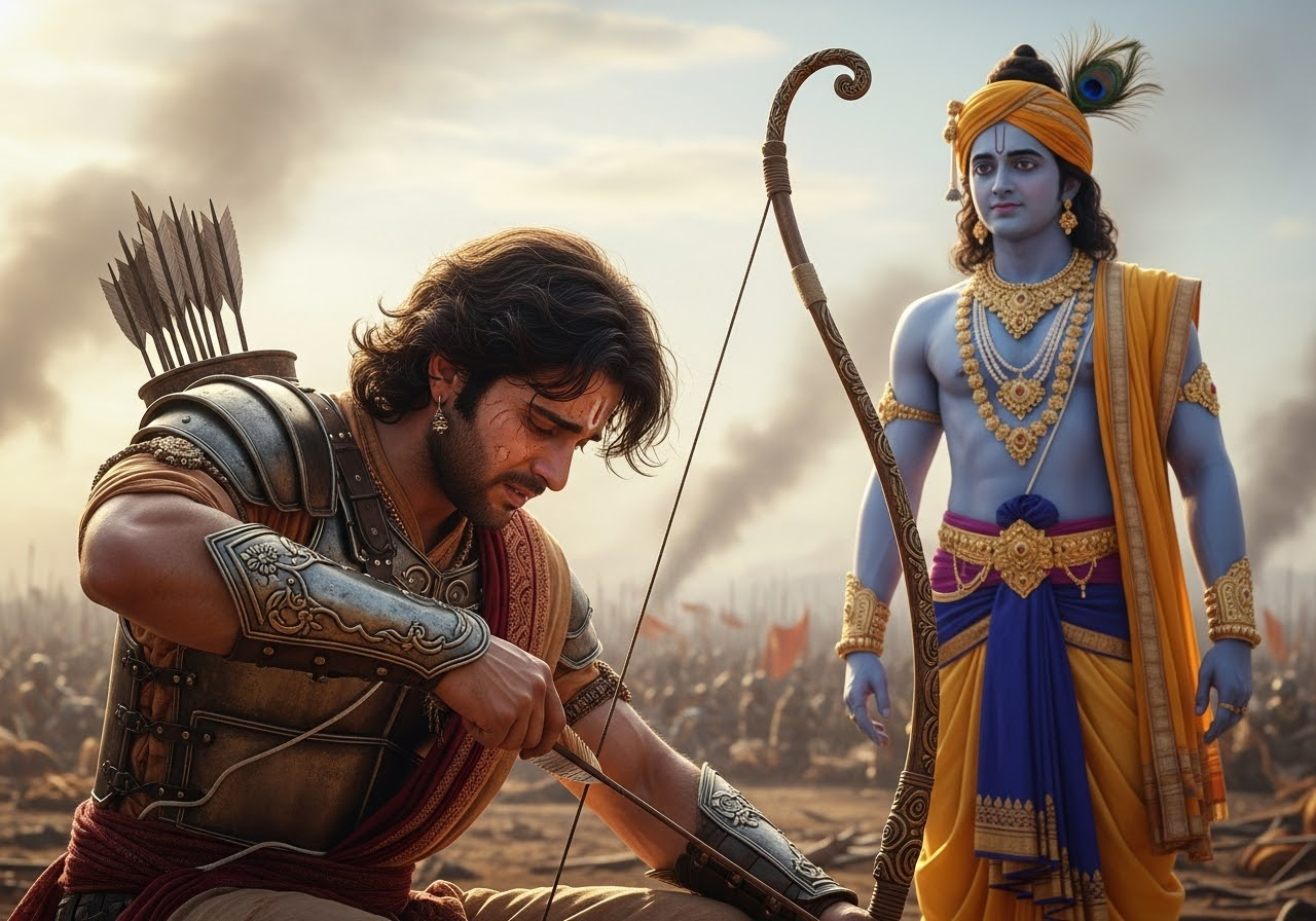 Arjuna's Dilemma on the Battlefield | AI Art Generator | Easy-Peasy.AI