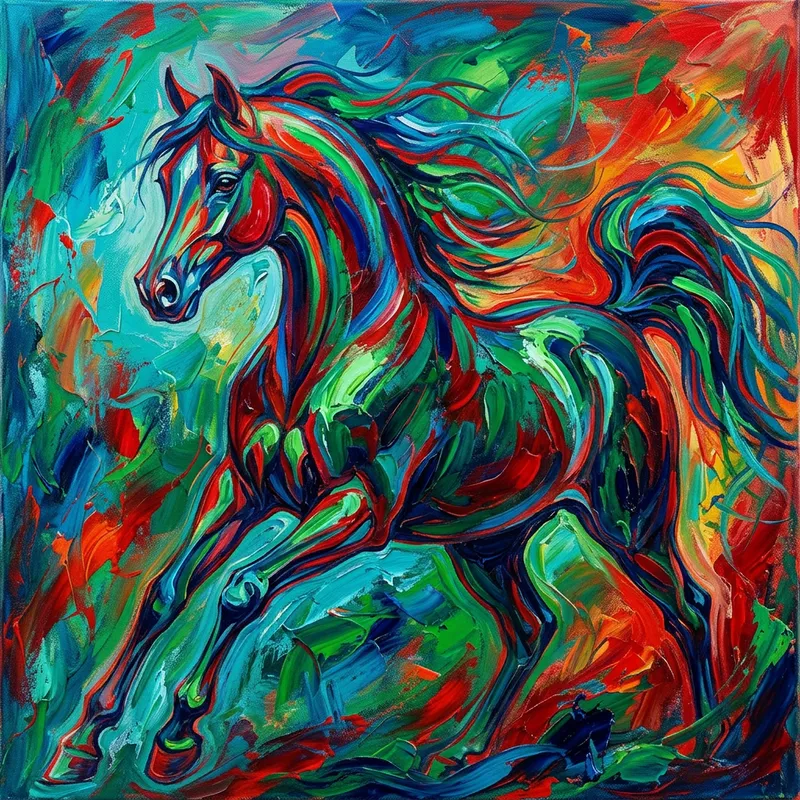 Vibrant Abstract Oil Painting of an Arabian Horse