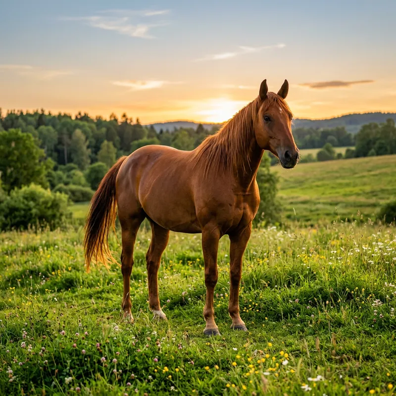 Majestic Horse in a Green Meadow - Nature's Beauty