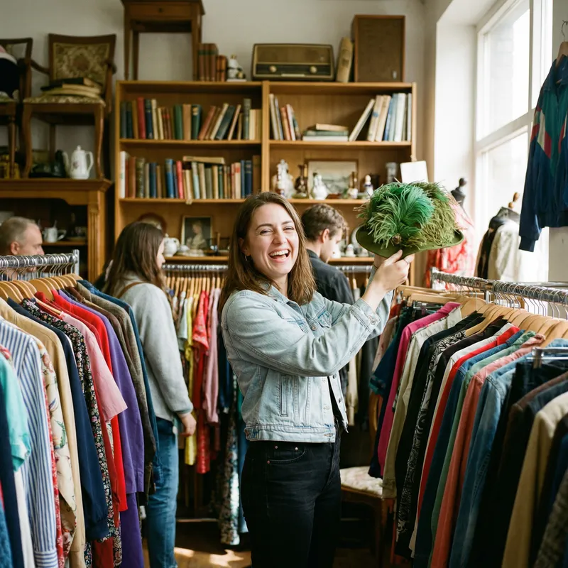 Thrifting Fashion: Young Woman in Denim Jacket