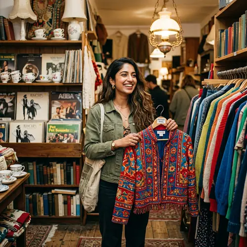 Thrifting in a Cozy Vintage Store: Retro Clothing & Hidden Treasures