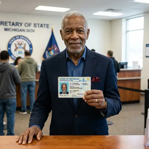 Elderly Black Man Holding Michigan ID Card