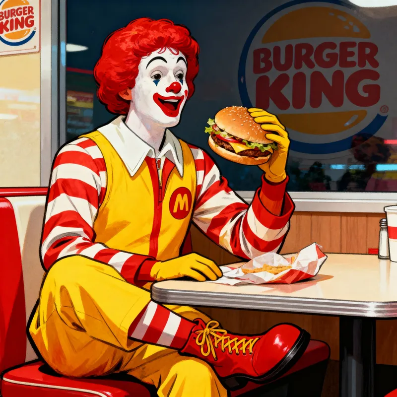 Ronald McDonald Eating at Burger King
