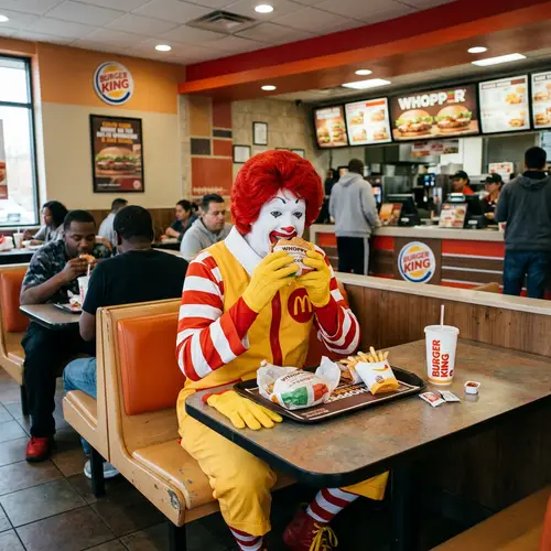 Ronald McDonald Eating at Burger King