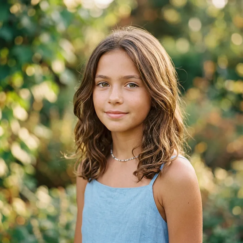 Bronzed Beauty: Brunette Girl with Brown Greenish Eyes